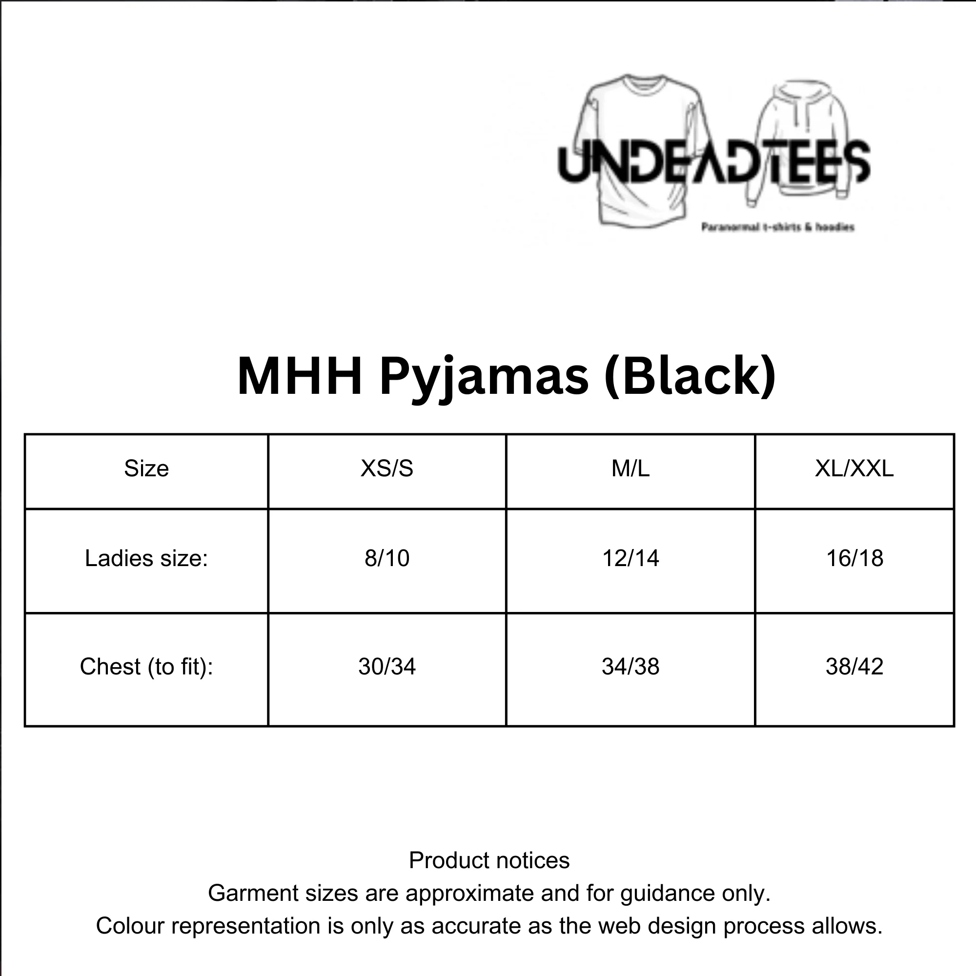 MHH Pyjamas Size Guide