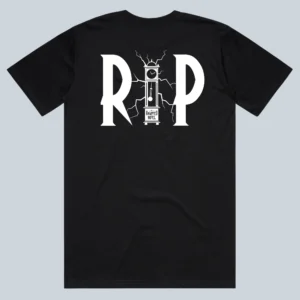 ROP black t-shirt featuring the My Haunted Hotel grandfather clock