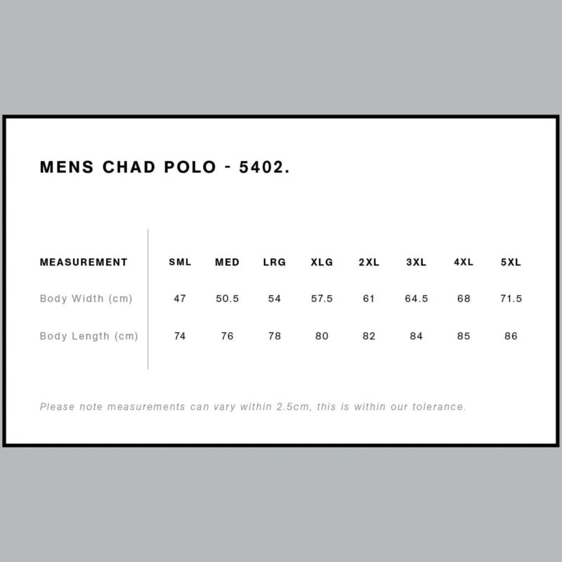 Polo T-Shirt Size Guide